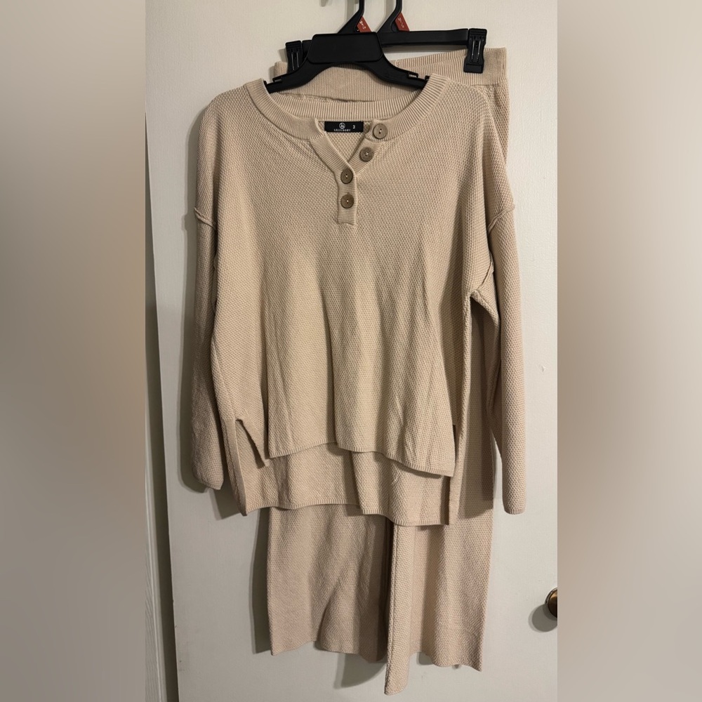 Beige Button-Up Lounge Set
